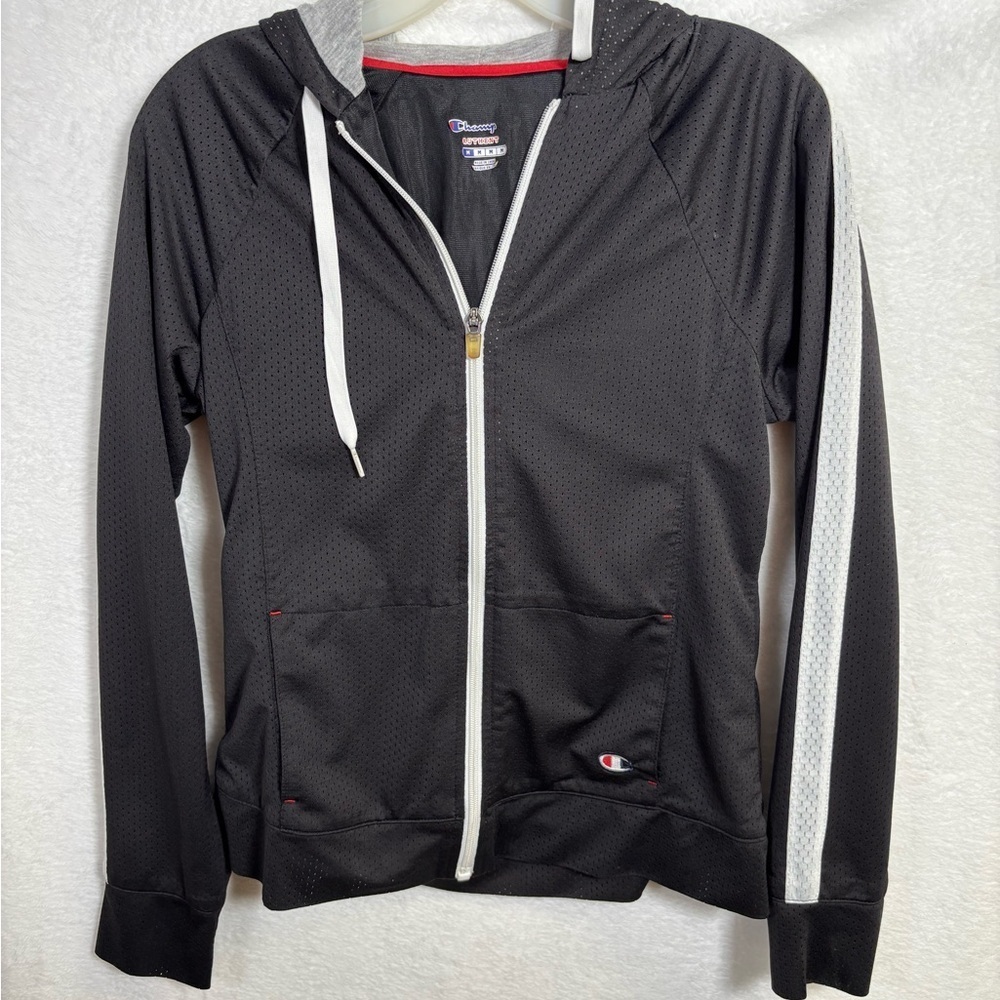 Champion Black and White Zip-Up Mesh Women's Jacket size Medium